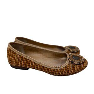 Jack Rogers Women's Ballet Flats Shoes 9M Brown Woven Beaded Slip On Ballerina